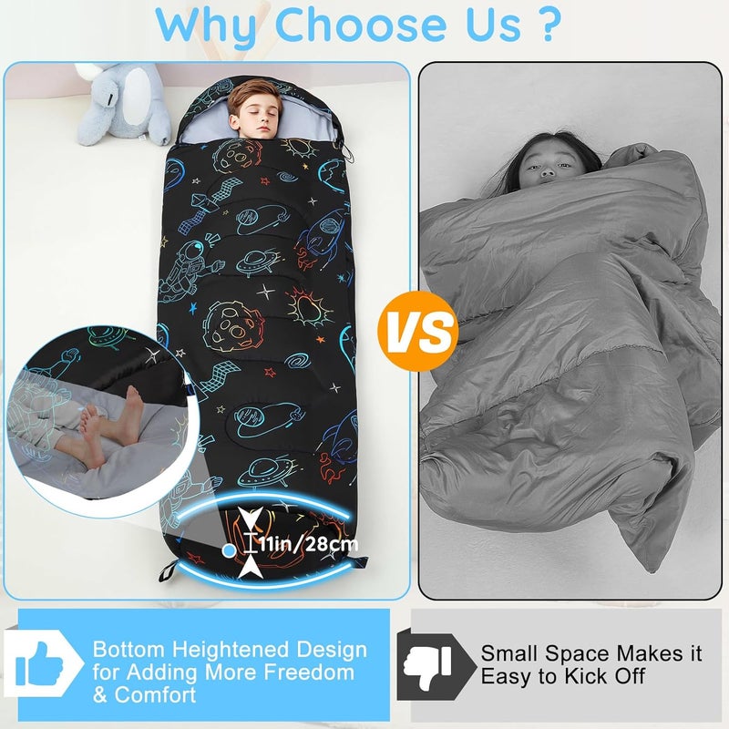 FIOBEE Kids Sleeping Bag for Girls Boys 3 Season Warm & Cool Weather Youth Camping Sleeping Bags with Backpacking Bag Waterproof for Traveling Hiking Indoor Outdoor Camping Essentials - Image 3